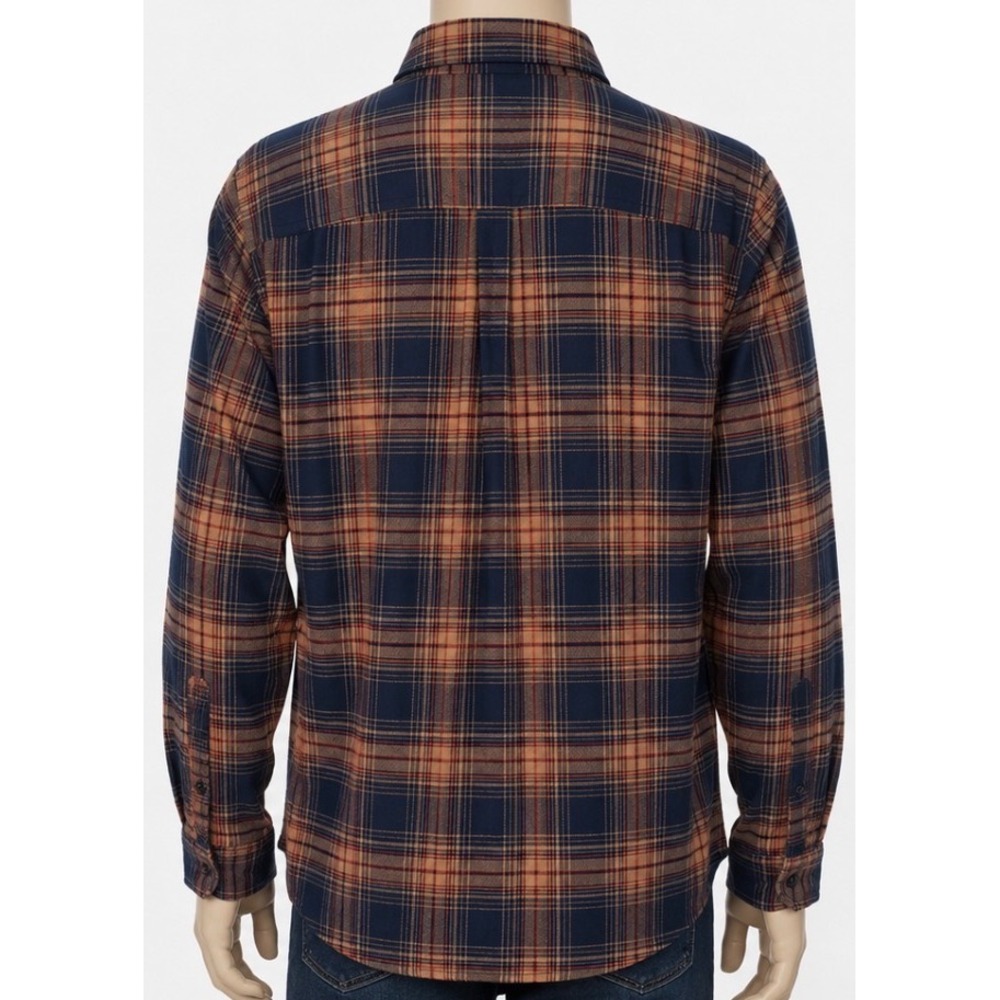 Ocean + Coast Mens XXL Plaid Flannel Button Down Shirt Navy Orange 100% Cotton - Picture 2 of 4
